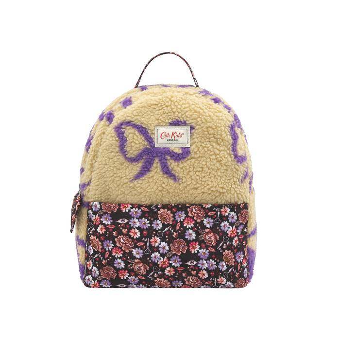 Borg Backpack w Recycled Rose Pockets Large Bow and Pin Camel