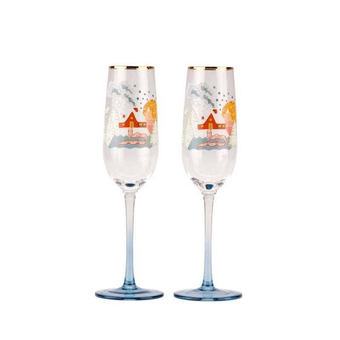 Set 2 Champagne Glass Christmas Journey Multi-color