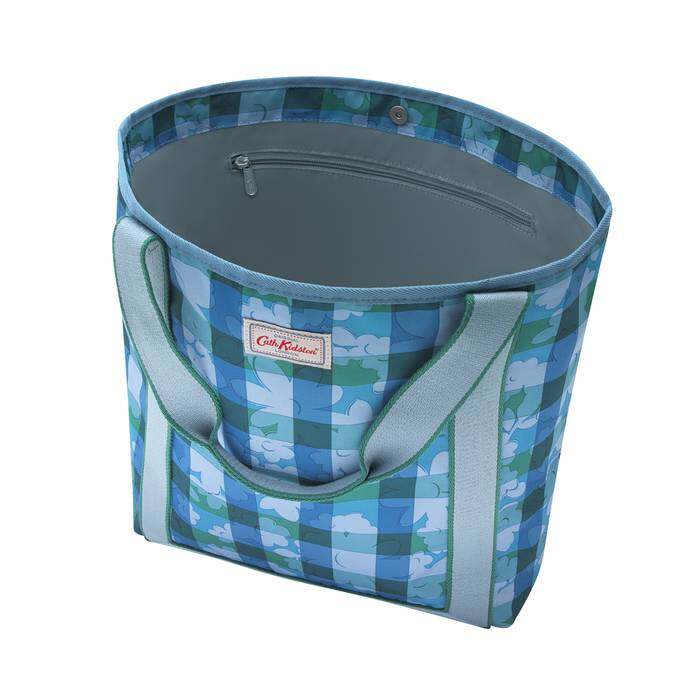 Webbing Tote Flower Power Gingham Blue Grey 1