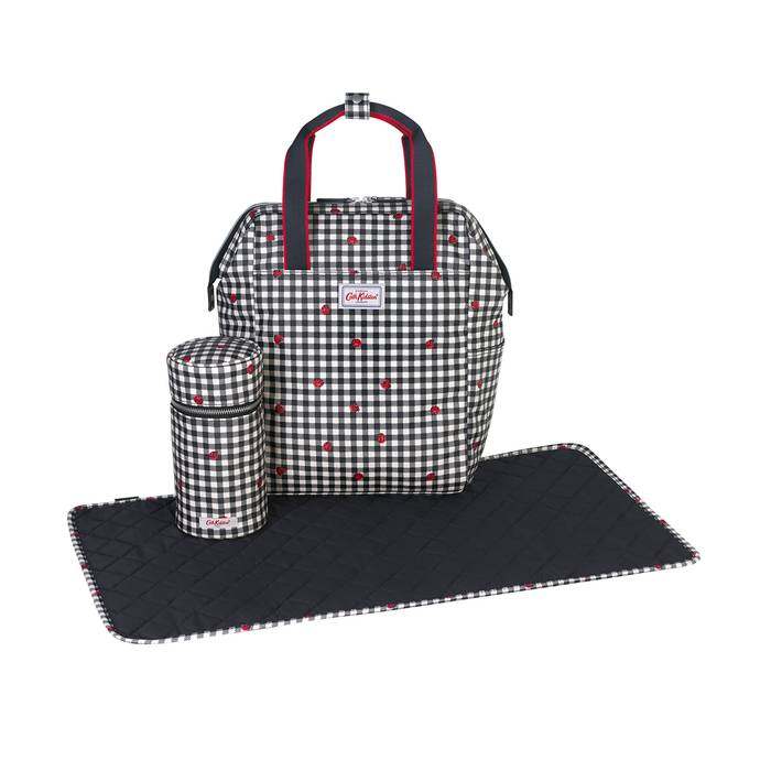 Backpack Nappy Bag Ladybug Gingham Stone Charcoal 1