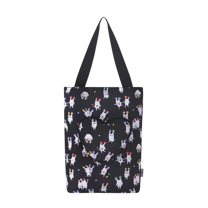 Foldaway Heart Tote Good Monsters Black 1