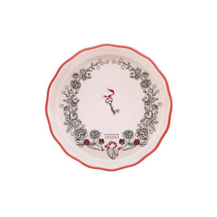 Pie Dish Ribbon Wreath Cream 1