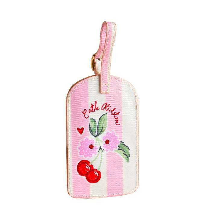 Luggage Tag Cherry Stripe Pink