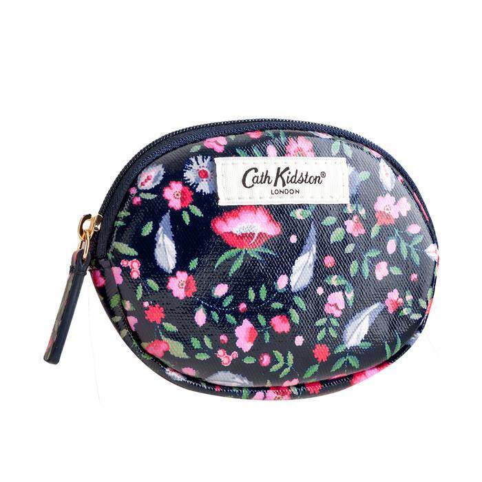 Female Oval Coin Purse Feather Ditsy Navy