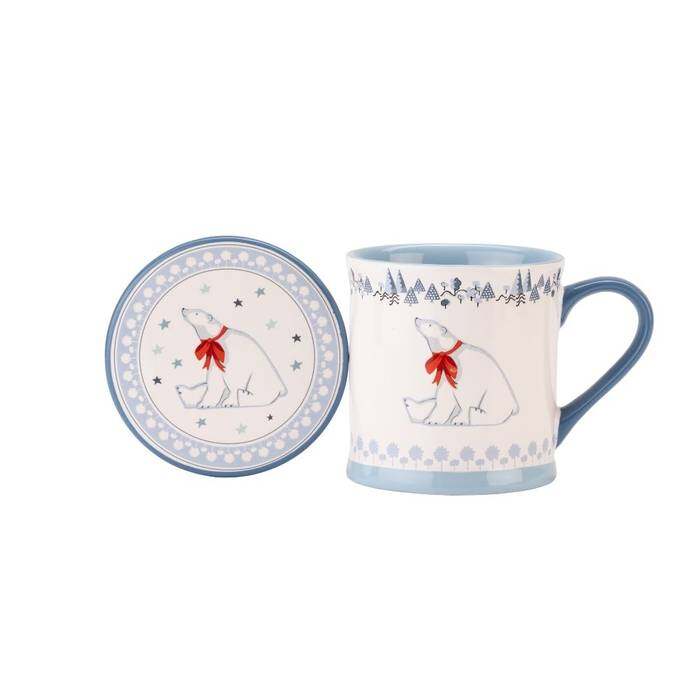 Set Mollie Mug & Coaster Polar Bear Blue