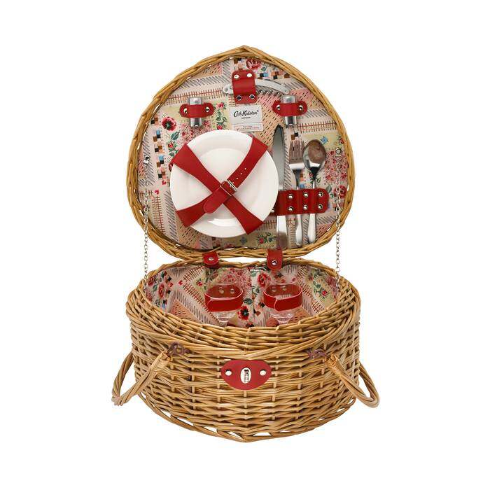 Heart Picnic Basket for Two Patchwork Cream - Pink 1