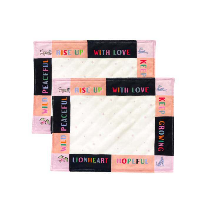 Set of 2 Quilted Placemat Spirit Animals Pink 0