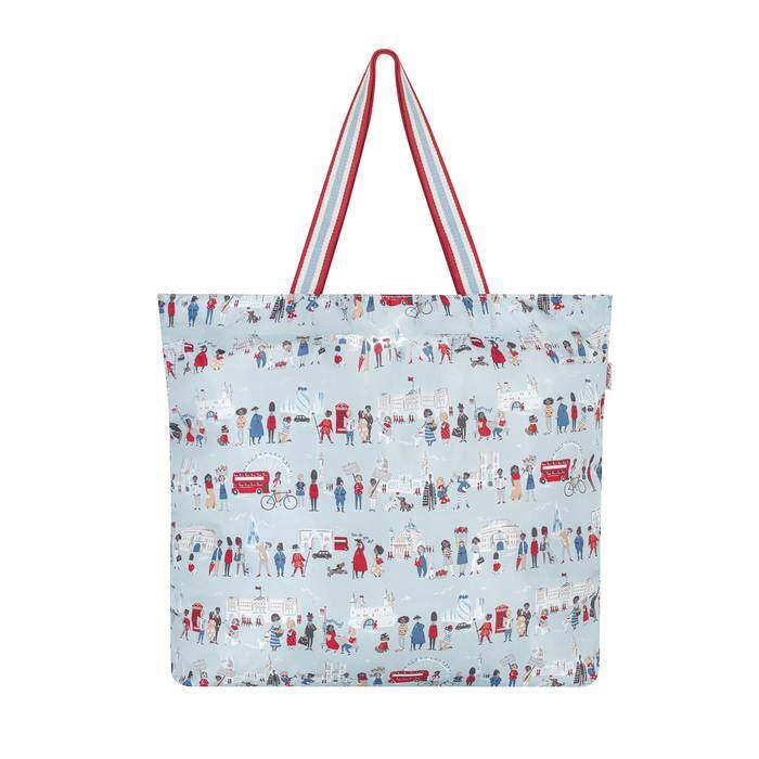 Large Foldaway Tote London People Powder Blue