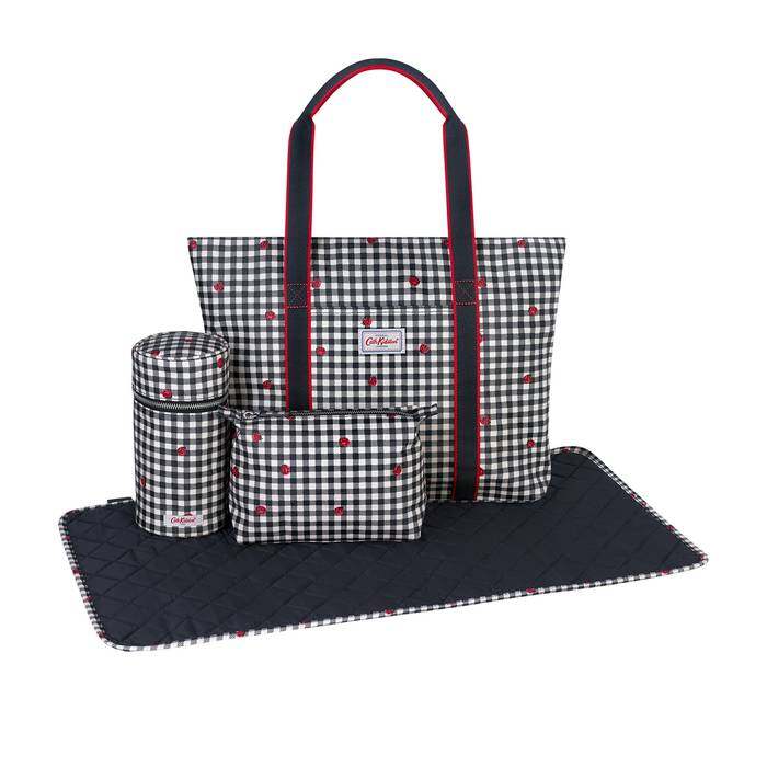 Core Tote Nappy Bag Ladybug Gingham Stone Charcoal 1