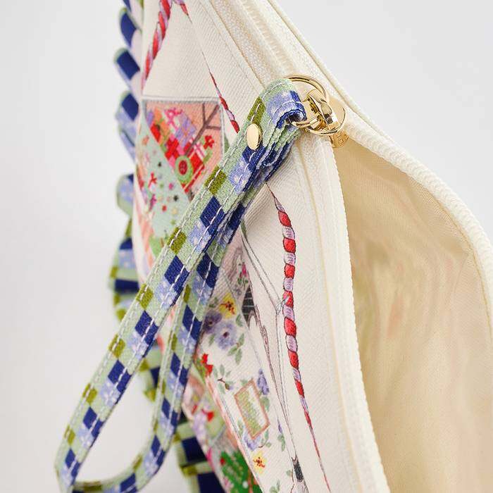 Female Wristlet Pouch Christmas House Cream 1