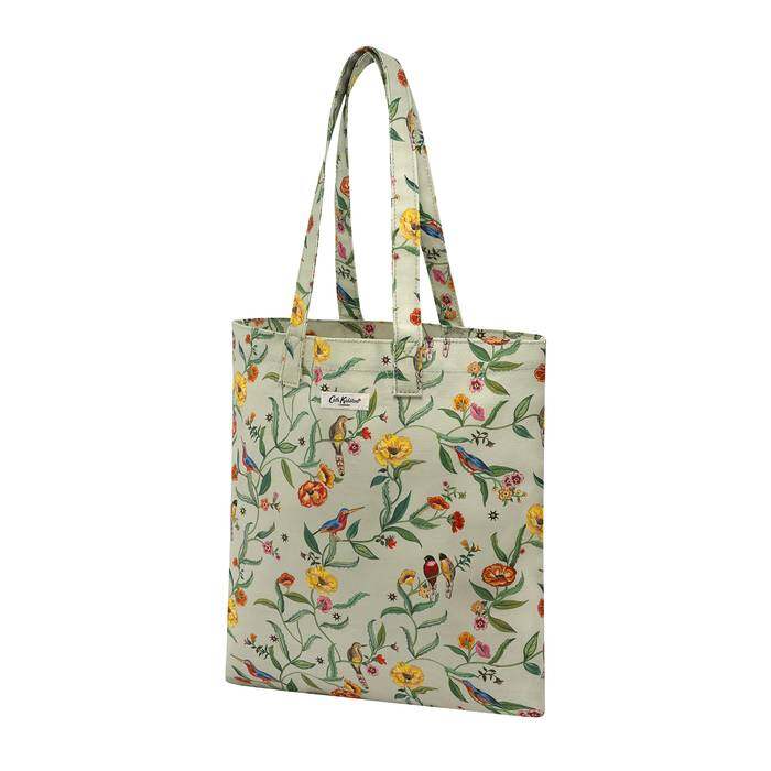 Cotton Bookbag Summer Birds Green 1