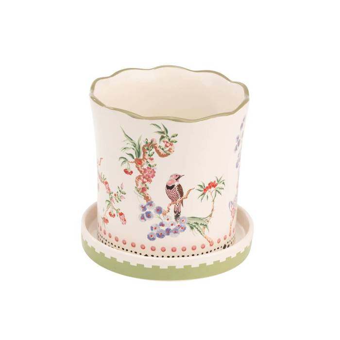 Set Plant Pot With Tray Spring Birds Multi