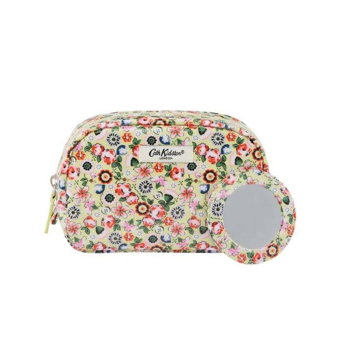 Female Make up Bag with Mirror Pearly Queen Ditsy Cream