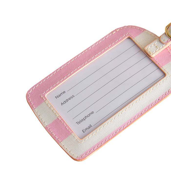 Luggage Tag Cherry Stripe Pink 1