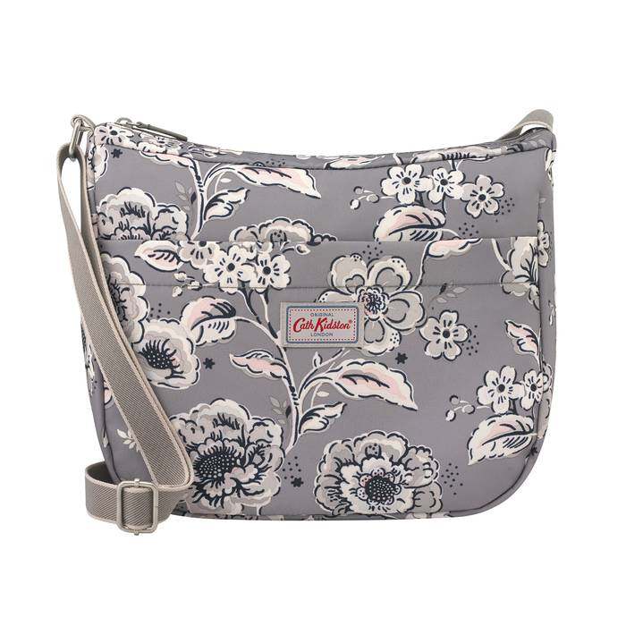 Medium Zip Messenger Chintz Flower  Deep Grey