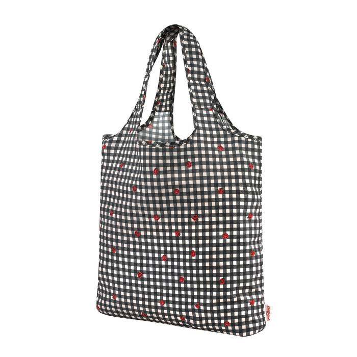 Foldaway Shopper Ladybug Gingham Stone Charcoal 1