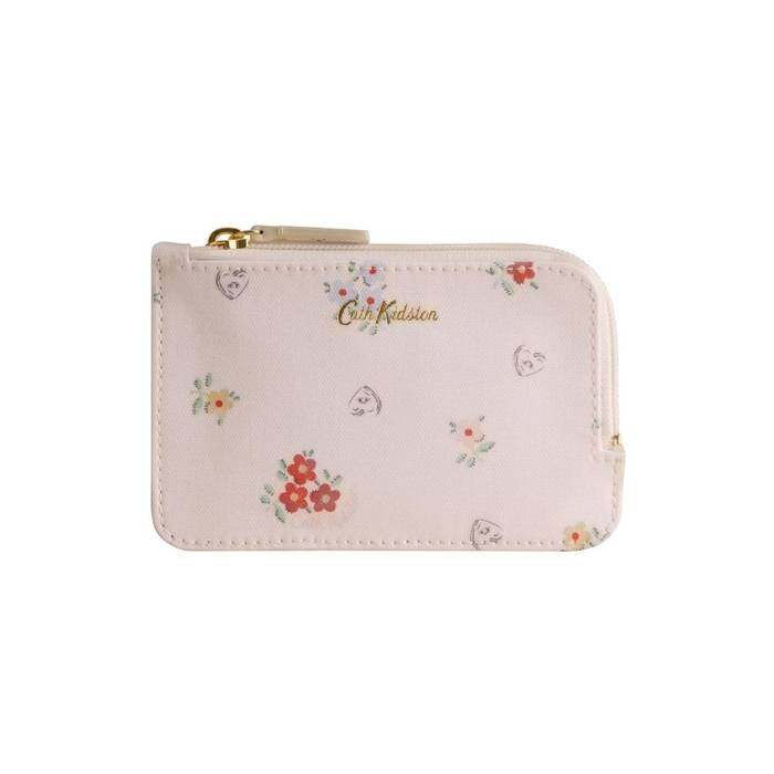 Female Card & Coin Purse Button Block Floral Cream 1