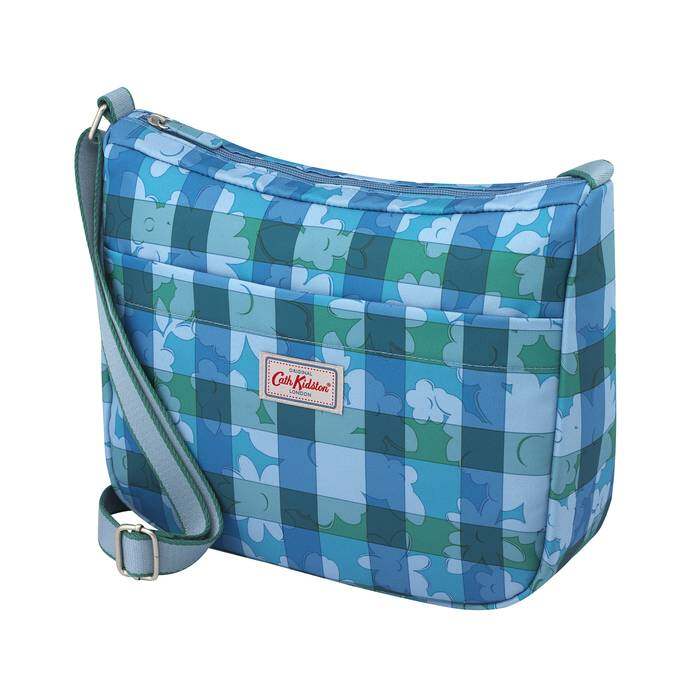 Medium Zip Messenger Flower Power Gingham Blue Grey 1