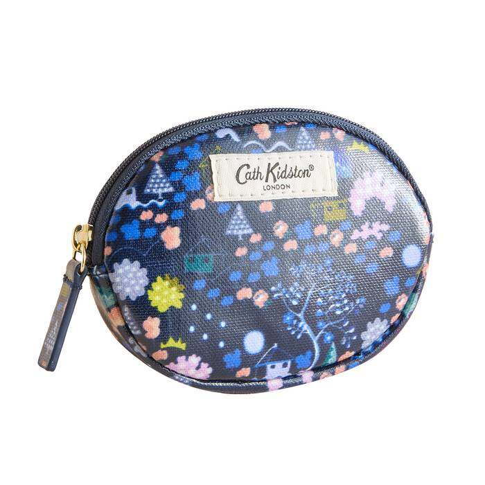 Female Oval Coin Purse Tiny Town Navy