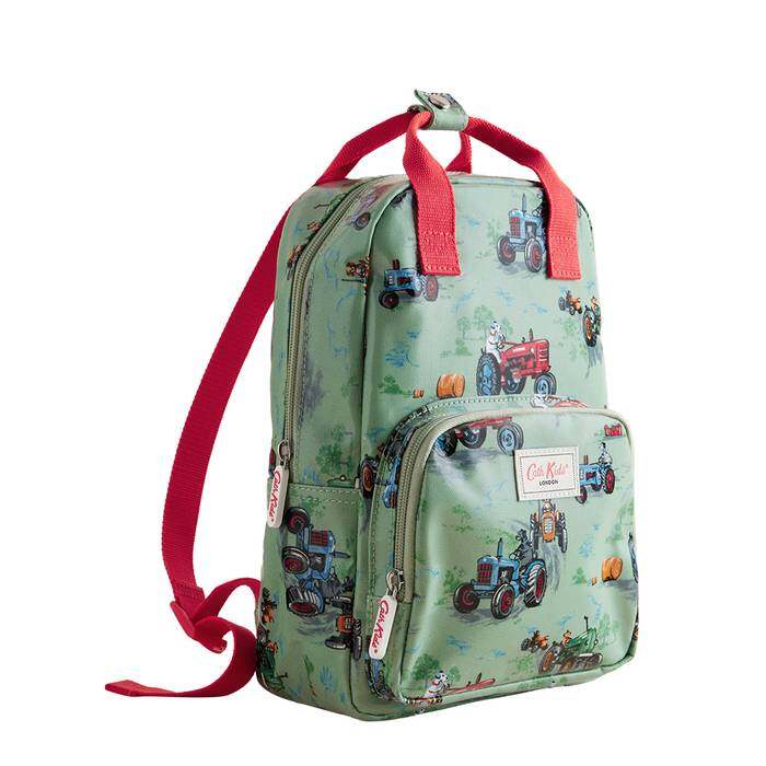 Kids Boy Medium Backpack Vintage Tractors Ecru