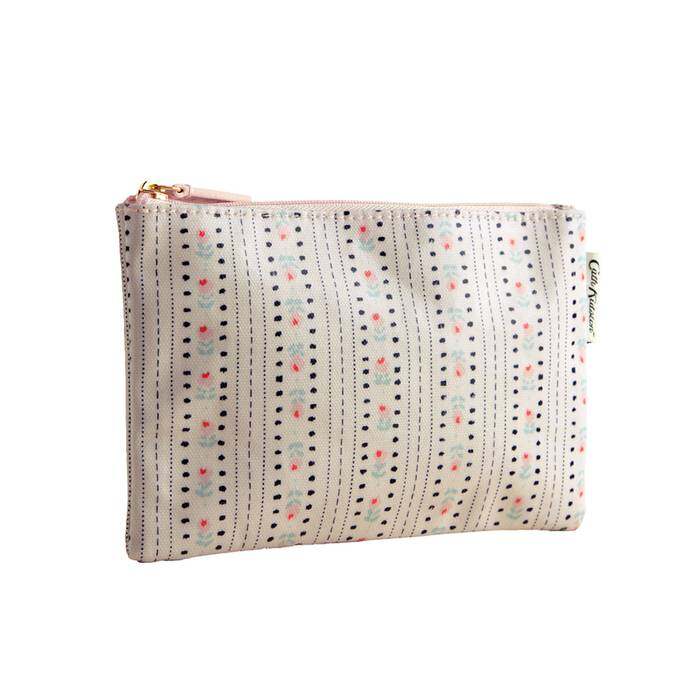 Female Zip Purse Rose Ticking stripe Ecru