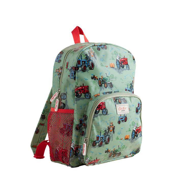 Kids Boy Large Backpack Vintage Tractors Ecru