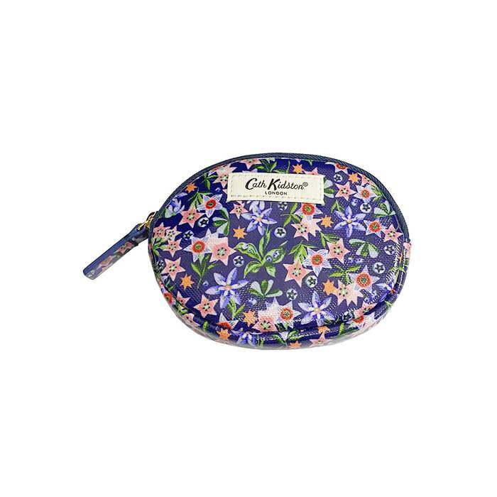 Female Oval Coin Purse Raindrops Navy
