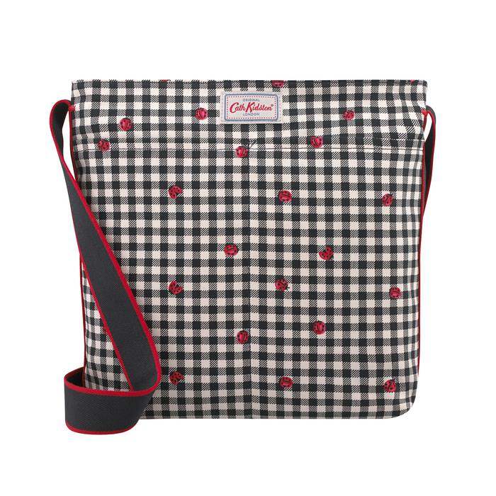 Zipped Messenger Bag Ladybug Gingham Stone Charcoal 1