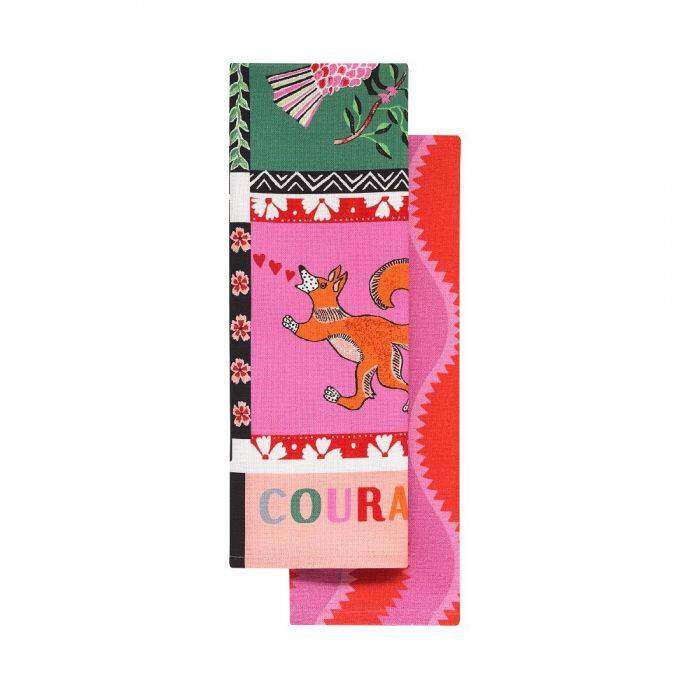 Pink Set of 2 Tea Towels  Rebel