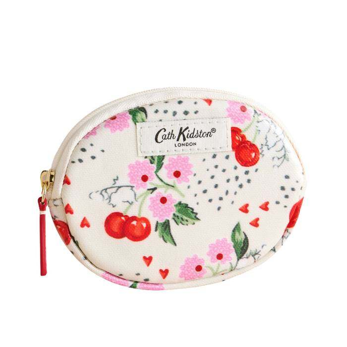 Female Oval Coin Purse Cherry Bunches Ecru
