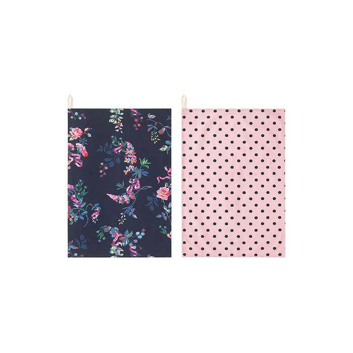 Navy MFS Set of 2 Tea Towels  New Birds and Roses 1