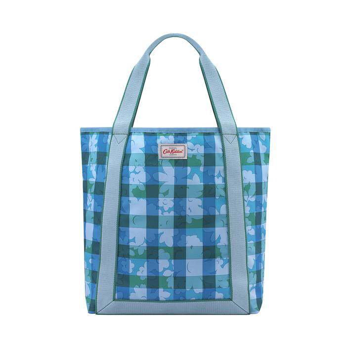 Webbing Tote Flower Power Gingham Blue Grey