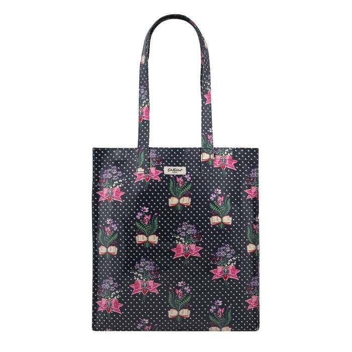 Shiny Bookbag with Gusset Lillies Posey Navy 1
