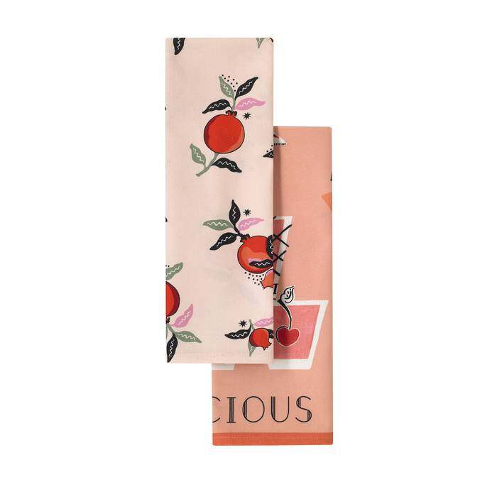 Set of 2 Tea Towels Cocktails Pink