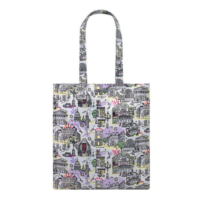 Shiny Bookbag with Gusset London  Lilac/Grey