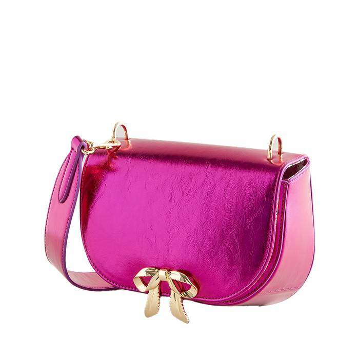Female Saddle Crossbody Pink Metallic Pink