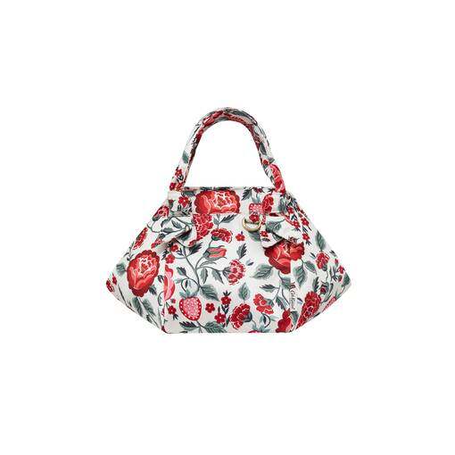 Recycled Satin Grab Bucket Bag Strawberry Garden Cream Pink