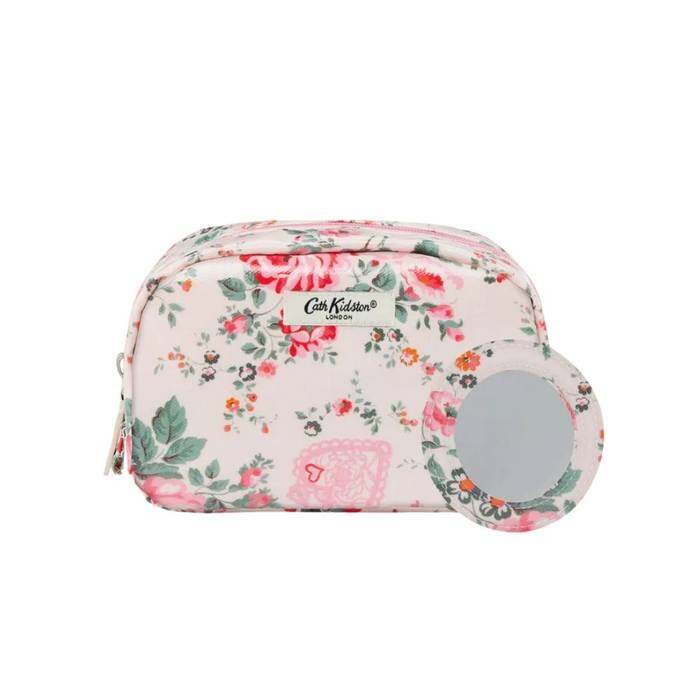 Female Make up Bag with Mirror Hackney Rose White