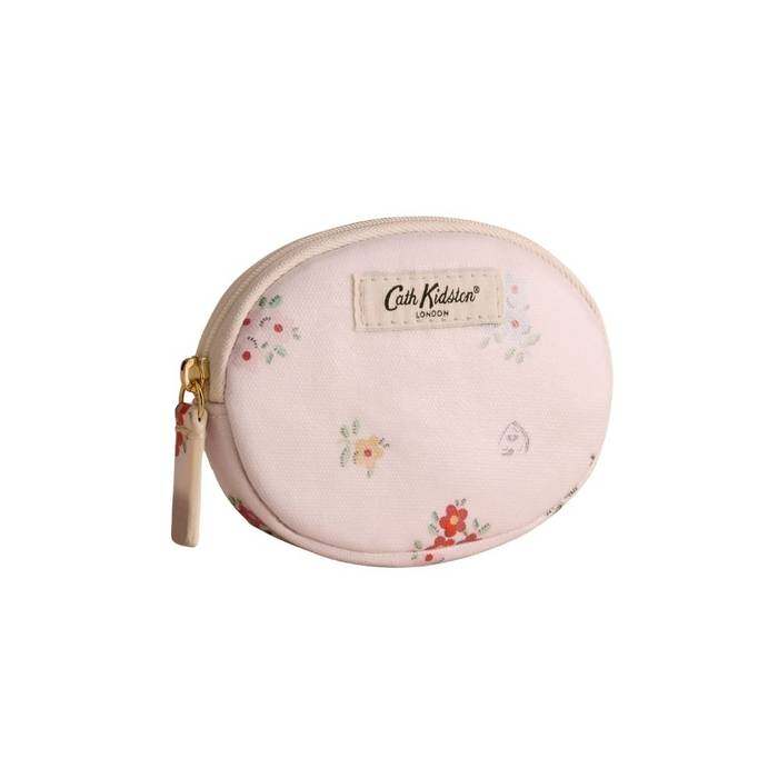 Female Oval Coin Purse Button Block Floral Cream