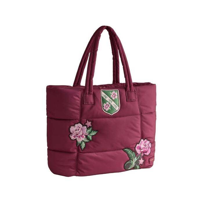 Female Portobello Tote Crest Of Joy Burgundy Red