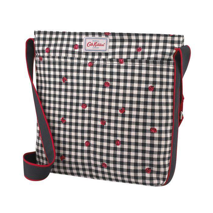 Zipped Messenger Bag Ladybug Gingham Stone Charcoal