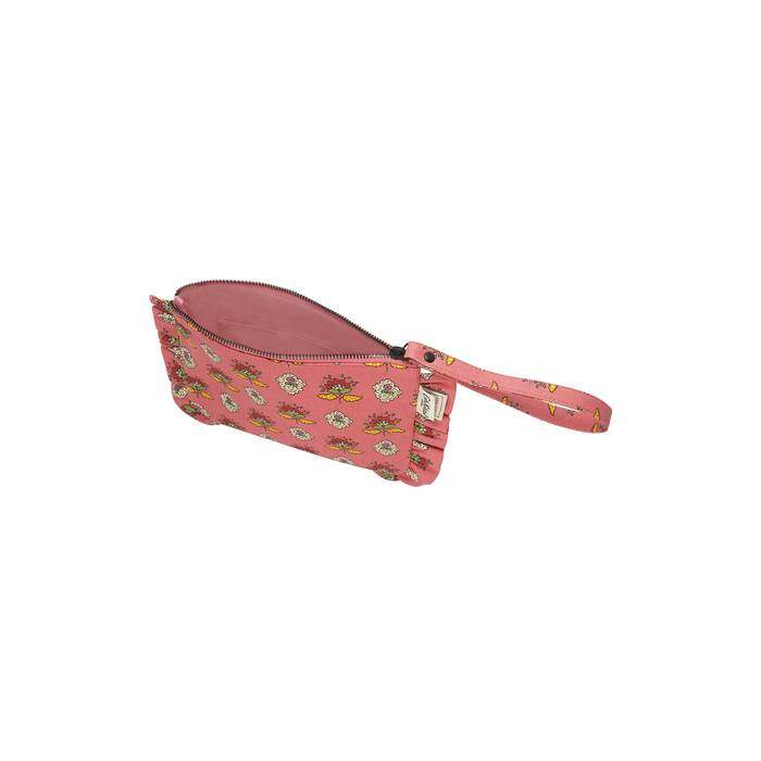Organic Cotton Frill Wristlet Pouch  Stamp Paisley Pink 1