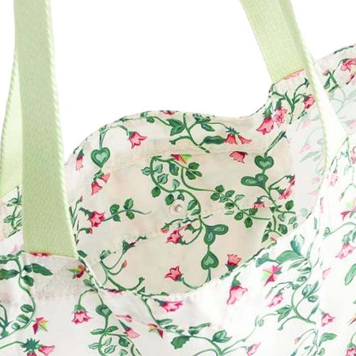 Foldaway Tote Twin Flowers Ecru 1