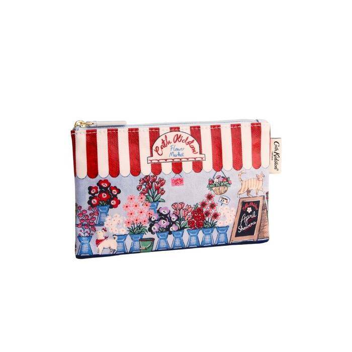 Female Zipped Purse Flower Market Blue