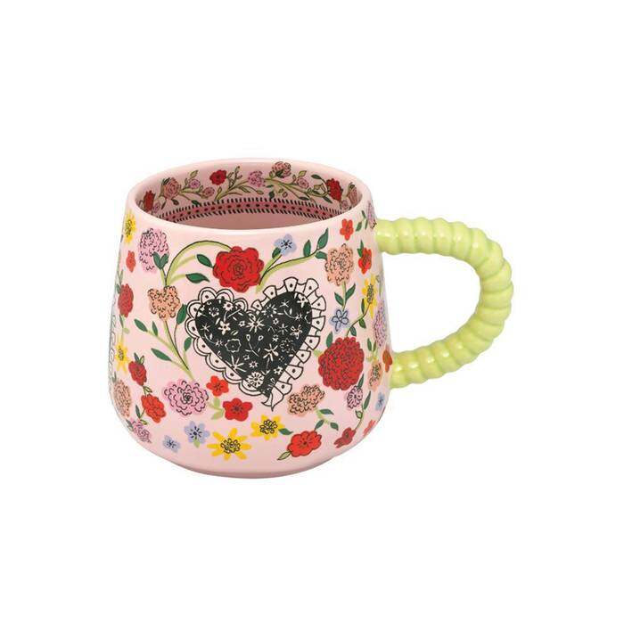 Billie Mug with Twisted Handle Floral Heart Frill Pink