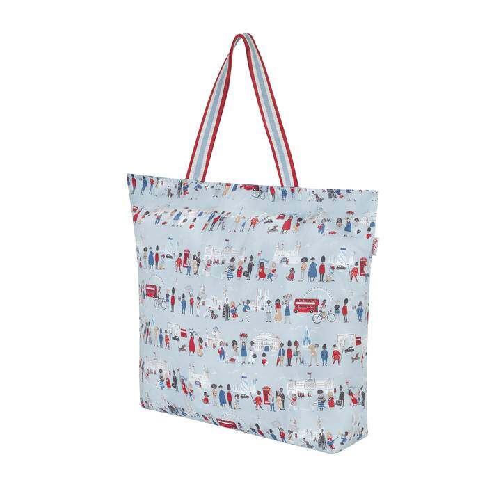 Large Foldaway Tote London People Powder Blue 1