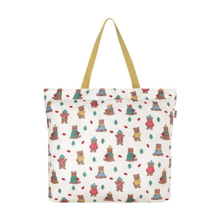 Large Foldaway Tote Woodland Bear Warm Cream