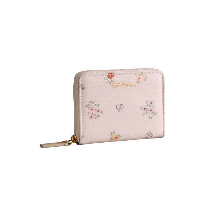 Female Mini Continental Wallet Button Block Floral Cream