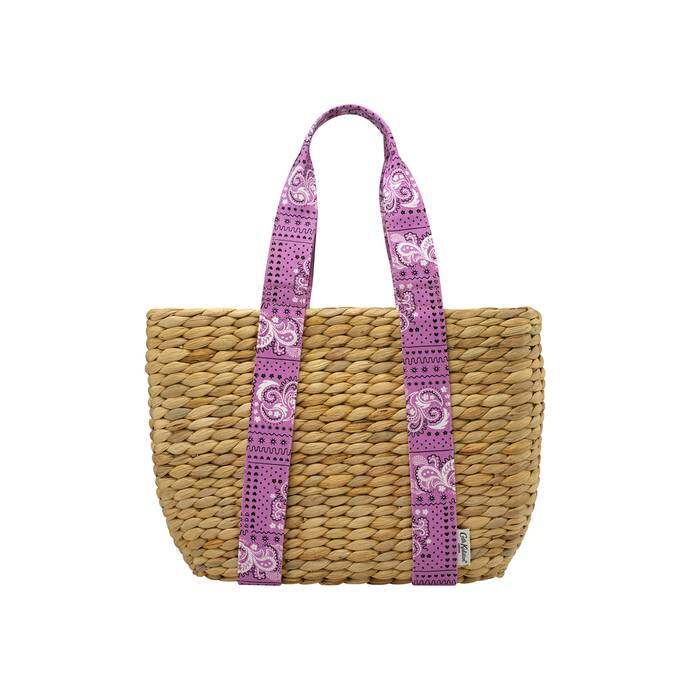Small Straw Basket Bag Bandana Pink