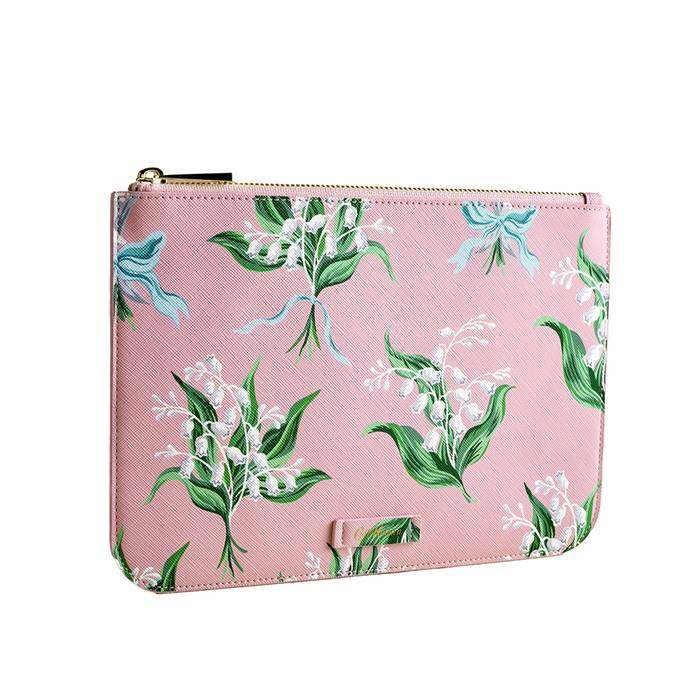 Female Saffiano Pouch Lily of The Valley Pink